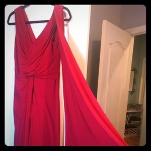 Beautiful RED long evening gown with attached half cape